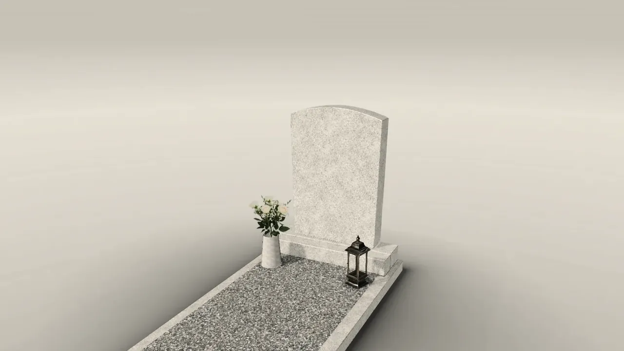 Grabstein mit eingeblendeten Maßen für Höhe und Breite, Ansicht aus dem 3D-Planer
